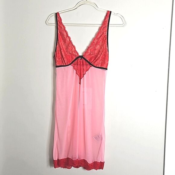 INC International Concepts Intimates XS Red Pink Lace Mesh Chemise - Picture 1 of 10